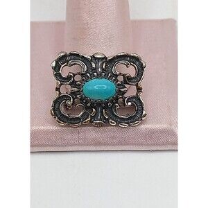 Vintage RAS 835 Silver Turquoise Brooch Pin Openwork Rococo Scroll European